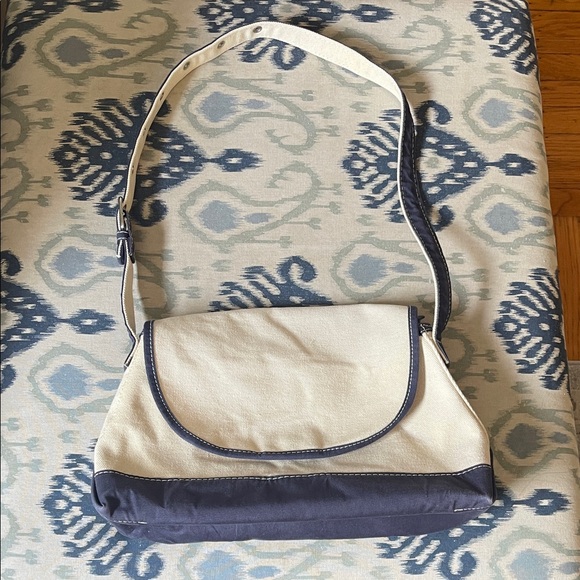 Vintage LL Bean boat and tote messenger  Cream and Navy Women's Shoulder Bag - Picture 1 of 6